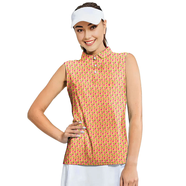 Sweet Peach Charm - Ladies Sleeveless Golf Polo