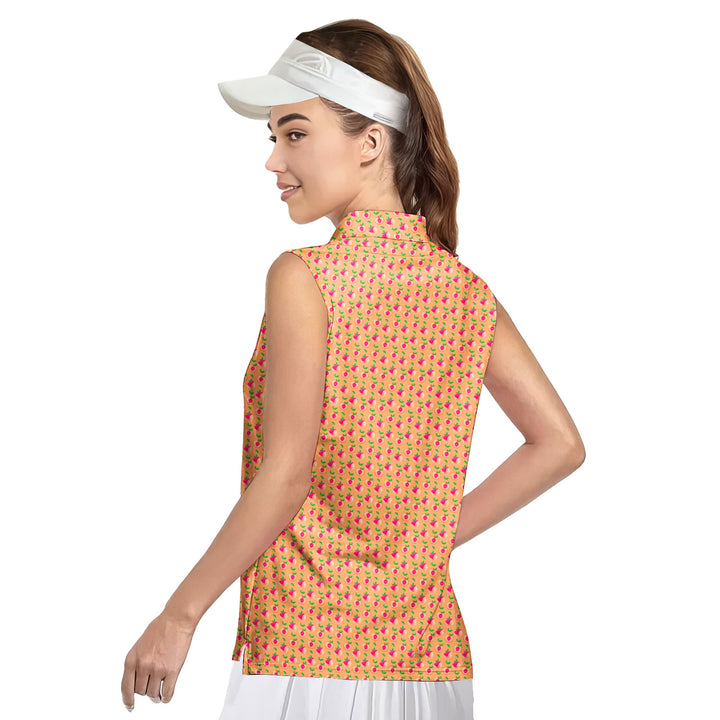 Sweet Peach Charm - Ladies Sleeveless Golf Polo