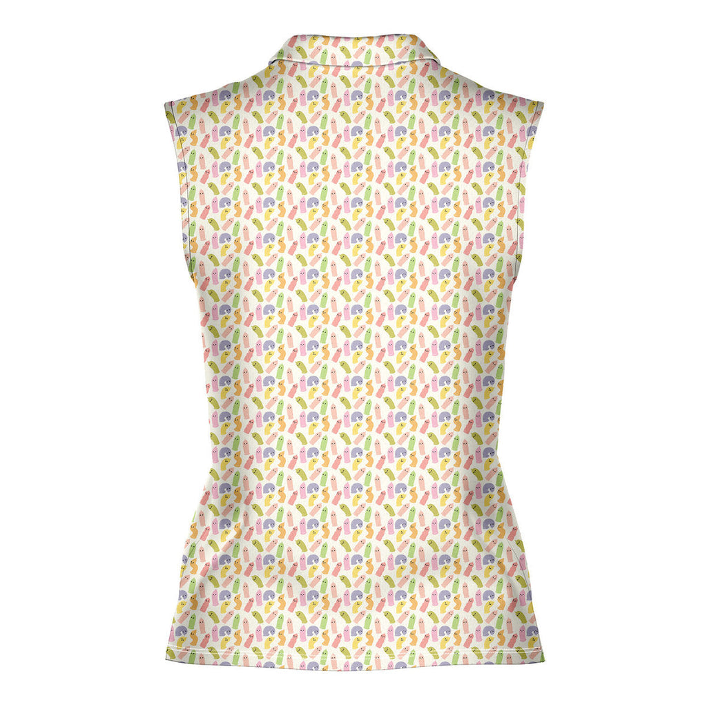 Cute Raincoat Cartoon Character-Women Sleeveless Polo Shirt-Gerbera Prints