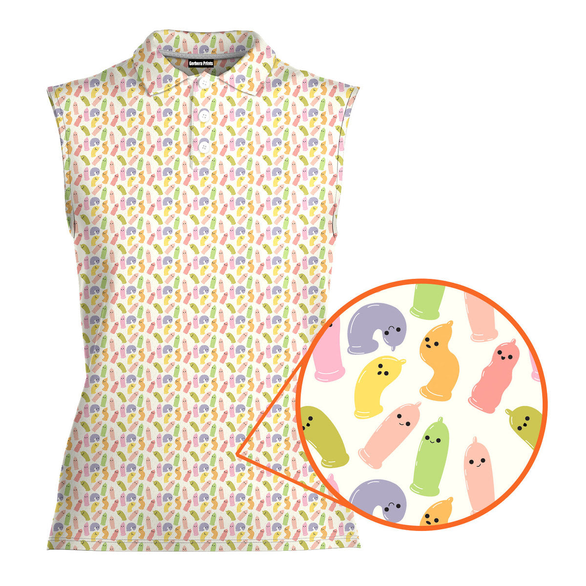 Cute Raincoat Cartoon Character-Women Sleeveless Polo Shirt-Gerbera Prints