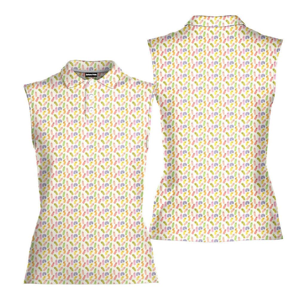 Cute Raincoat Cartoon Character-Women Sleeveless Polo Shirt-Gerbera Prints