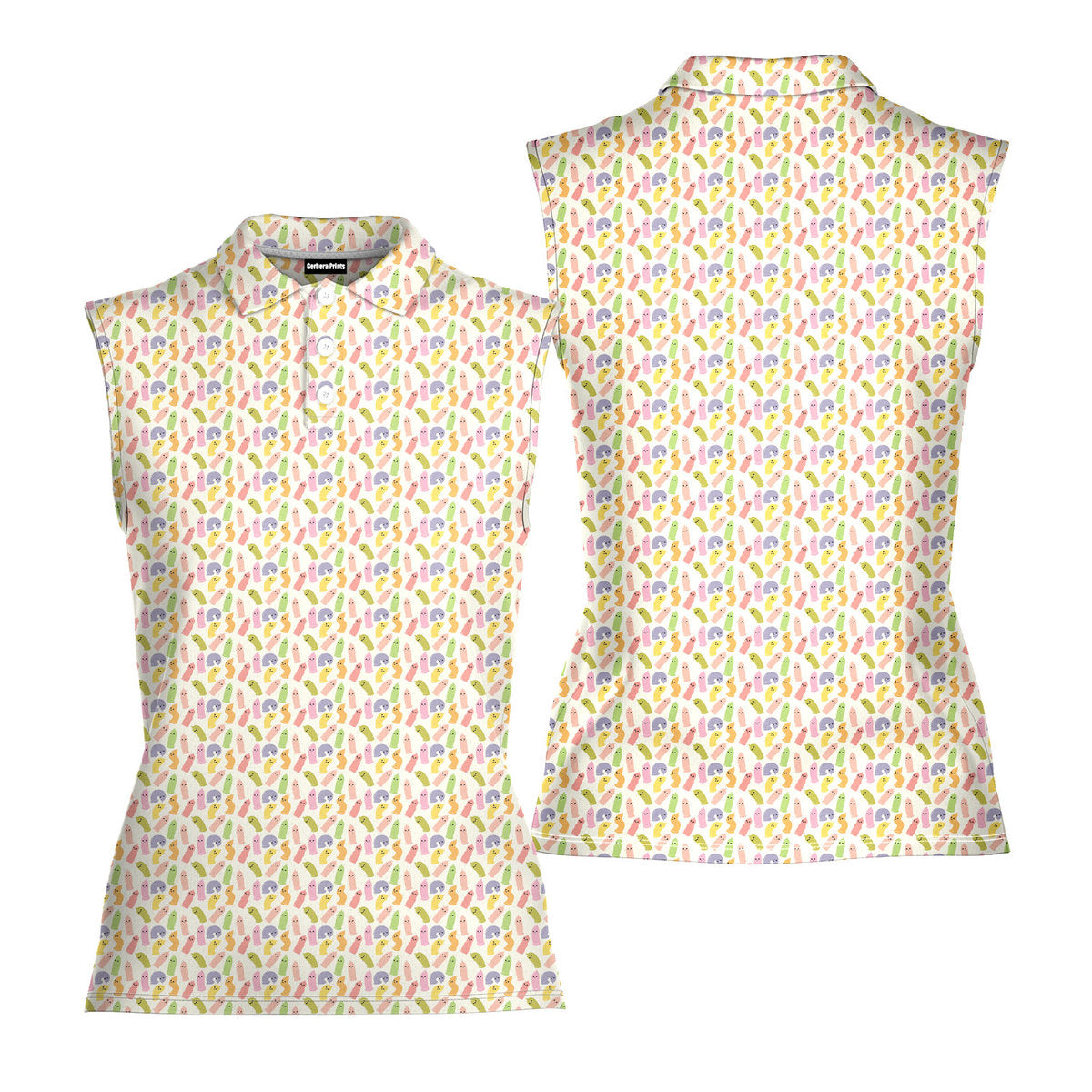 Cute Raincoat Cartoon Character-Women Sleeveless Polo Shirt-Gerbera Prints