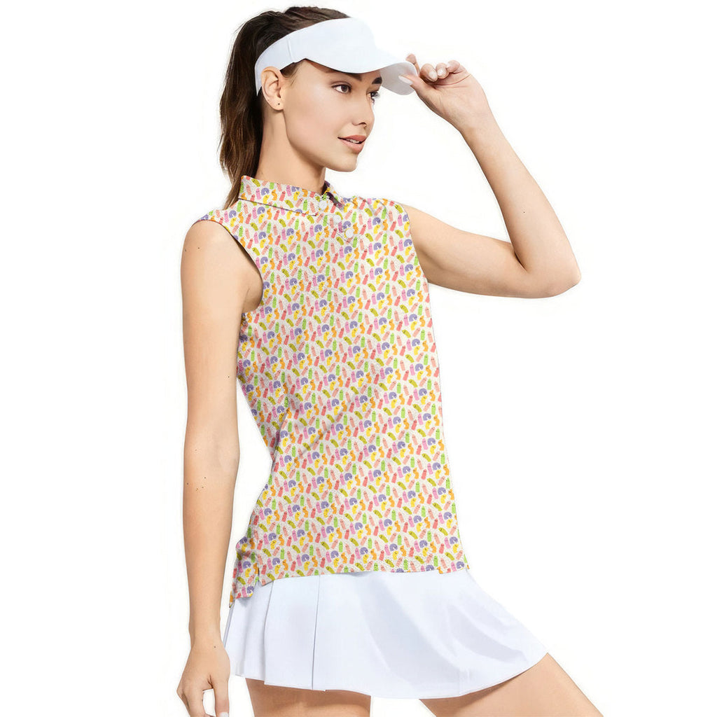 Cute Raincoat Cartoon Character-Women Sleeveless Polo Shirt-Gerbera Prints