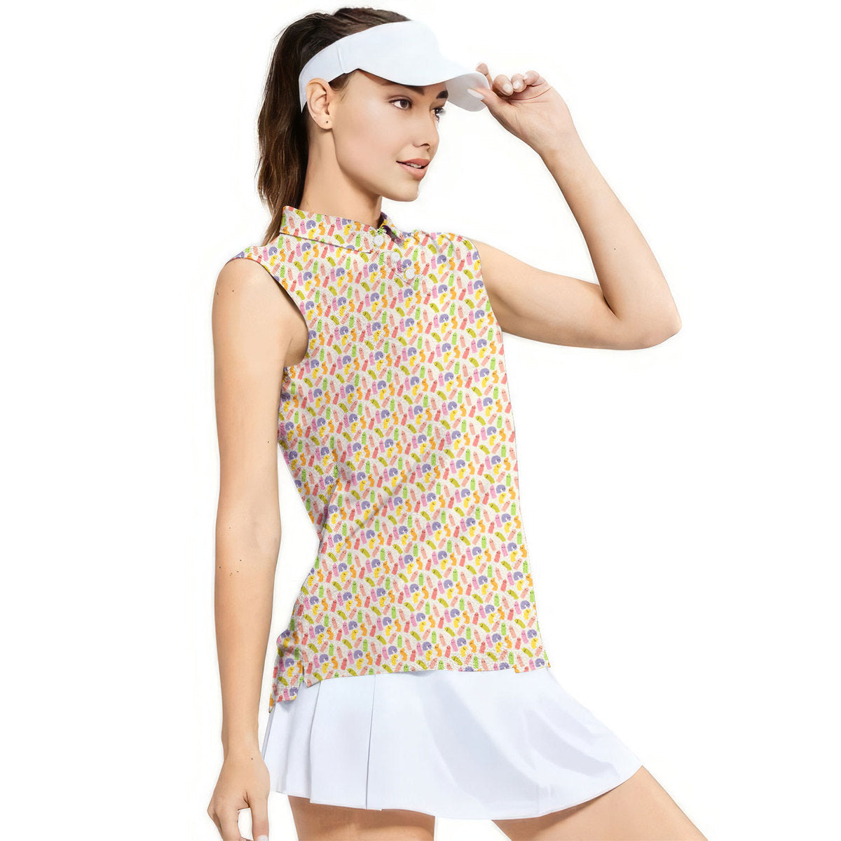Cute Raincoat Cartoon Character-Women Sleeveless Polo Shirt-Gerbera Prints