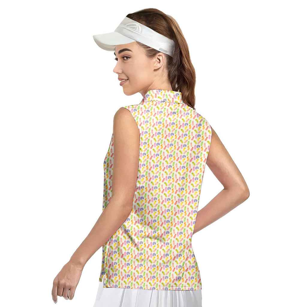 Cute Raincoat Cartoon Character-Women Sleeveless Polo Shirt-Gerbera Prints