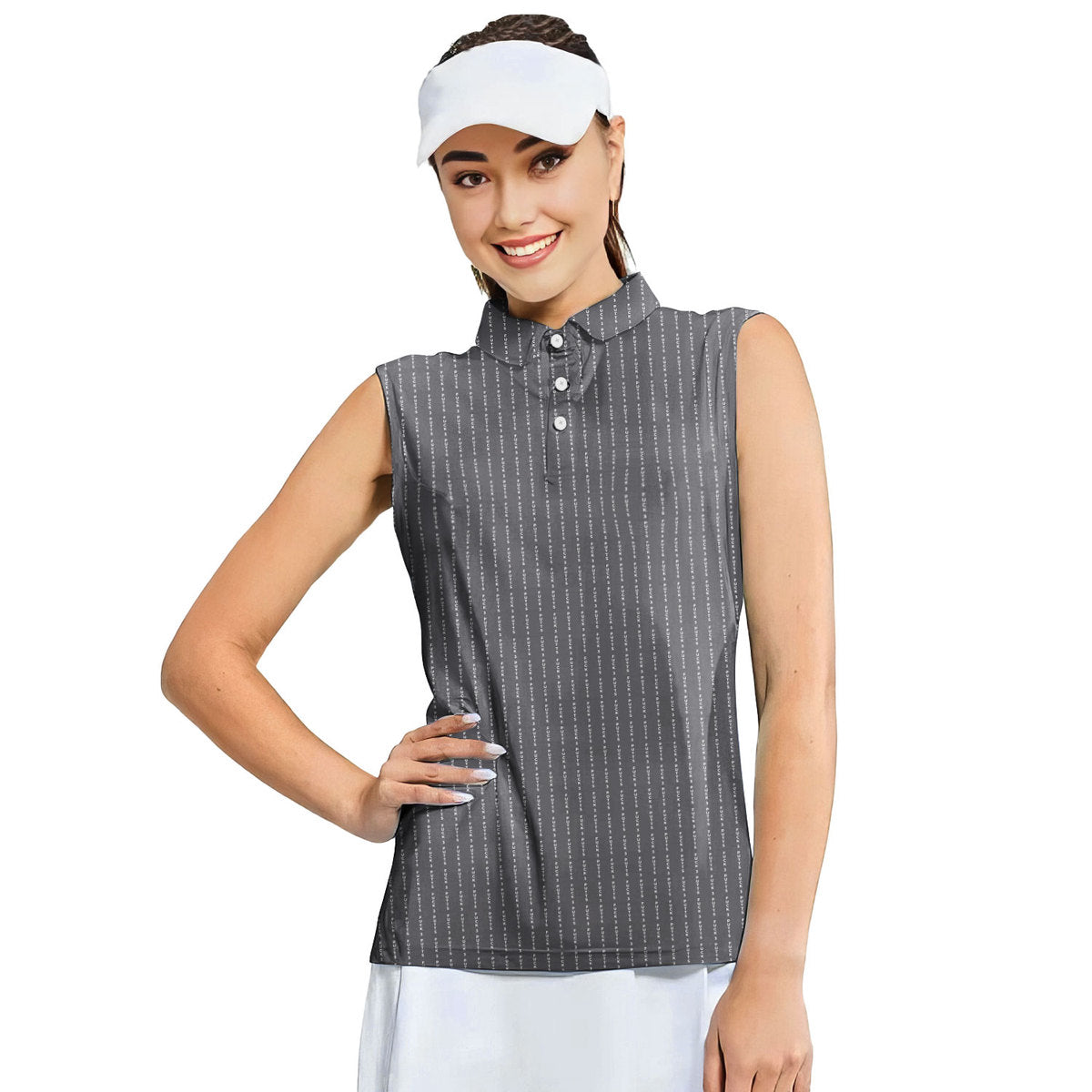 The F#@K-Women Sleeveless Polo Shirt-Gerbera Prints