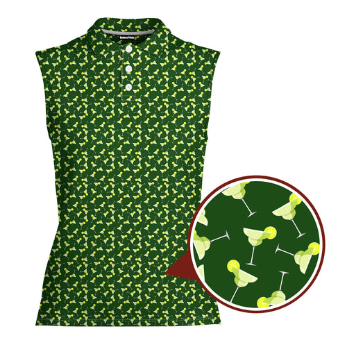 19th Hole Margarita Cocktail Slice Lime-Women Sleeveless Polo Shirt-Gerbera Prints