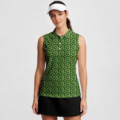 19th Hole Margarita Cocktail Slice Lime-Women Sleeveless Polo Shirt-Gerbera Prints