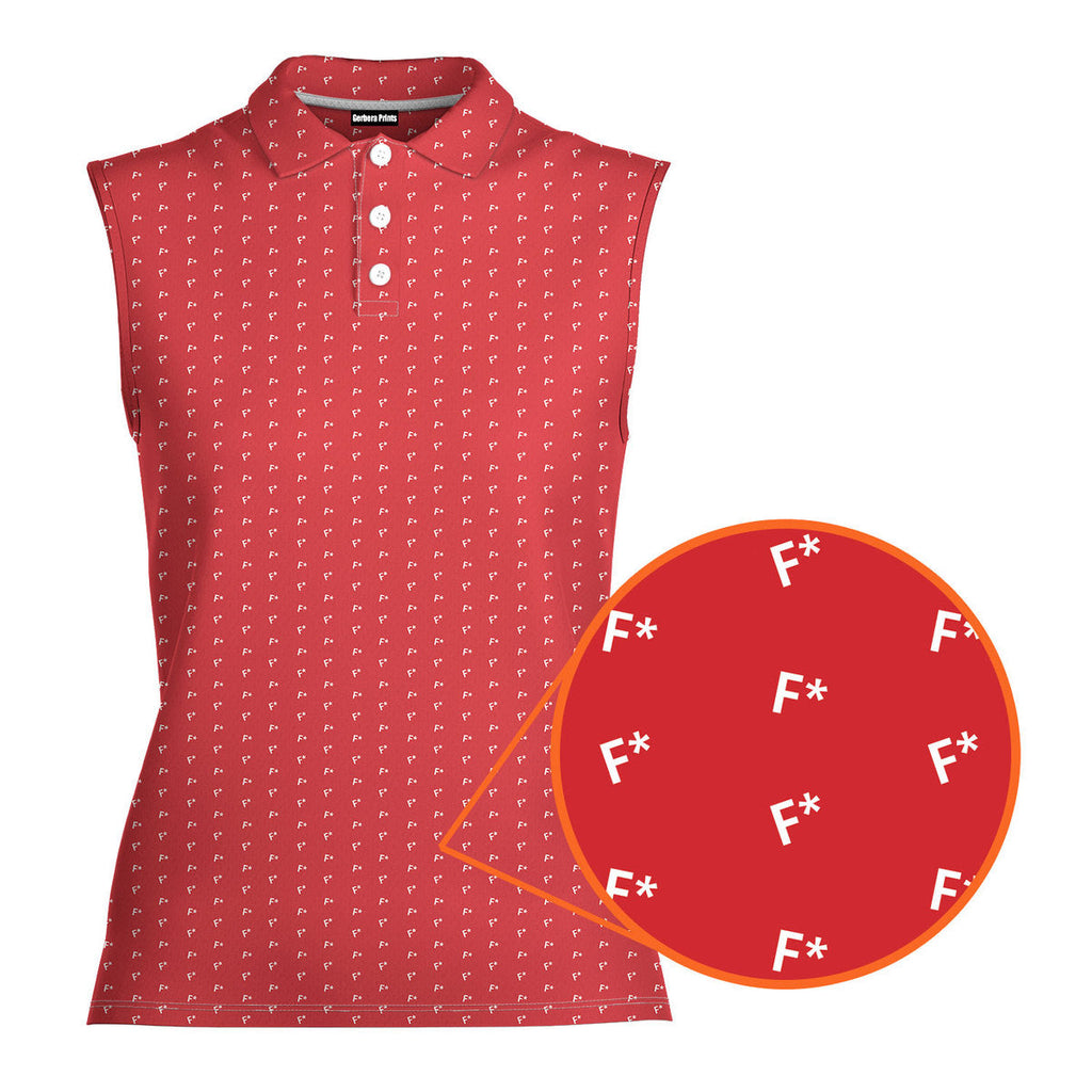 F* Fore the Laughs-Women Sleeveless Polo Shirt-Gerbera Prints