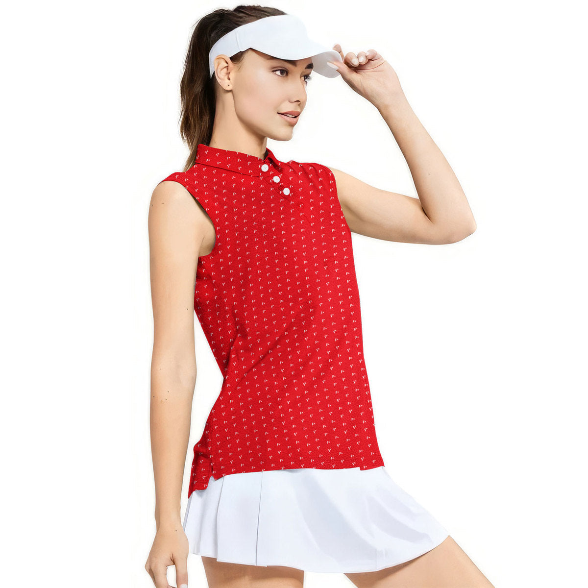 F* Fore the Laughs-Women Sleeveless Polo Shirt-Gerbera Prints