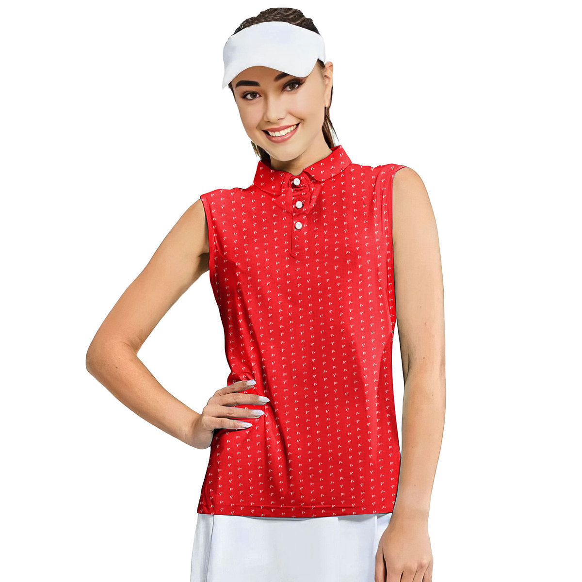 F* Fore the Laughs-Women Sleeveless Polo Shirt-Gerbera Prints