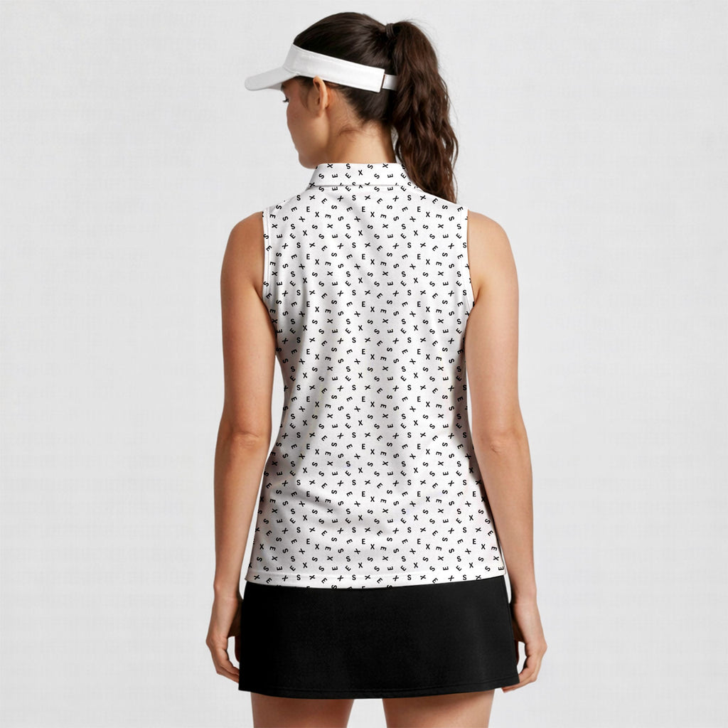 Words Swirl-Women Sleeveless Polo Shirt-Gerbera Prints