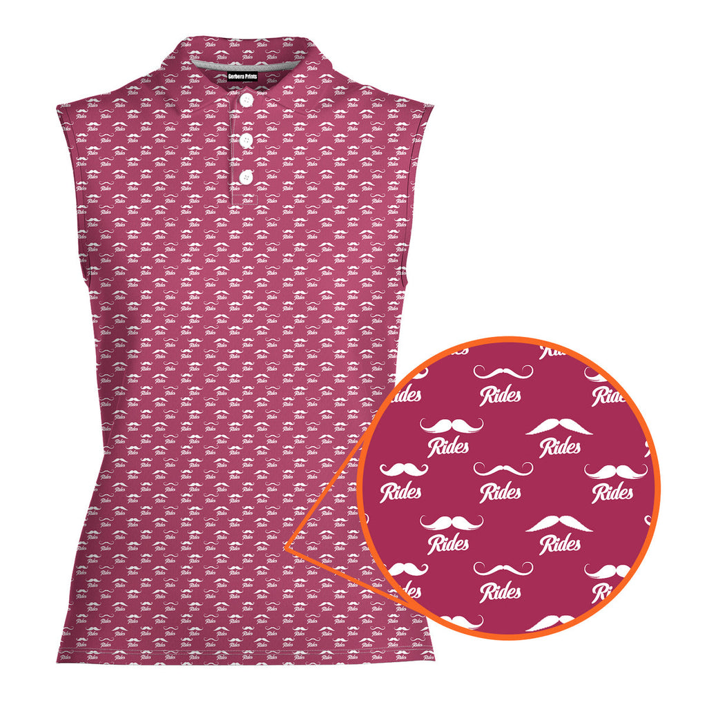 Mustache Rides Performance-Women Sleeveless Polo Shirt-Gerbera Prints
