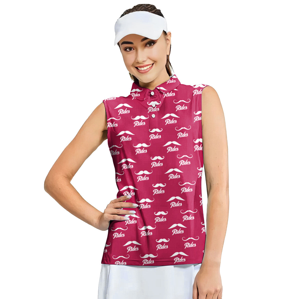 Mustache Rides Performance-Women Sleeveless Polo Shirt-Gerbera Prints