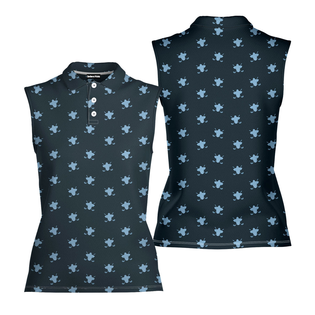Lucky 13-Women Sleeveless Polo Shirt-Gerbera Prints
