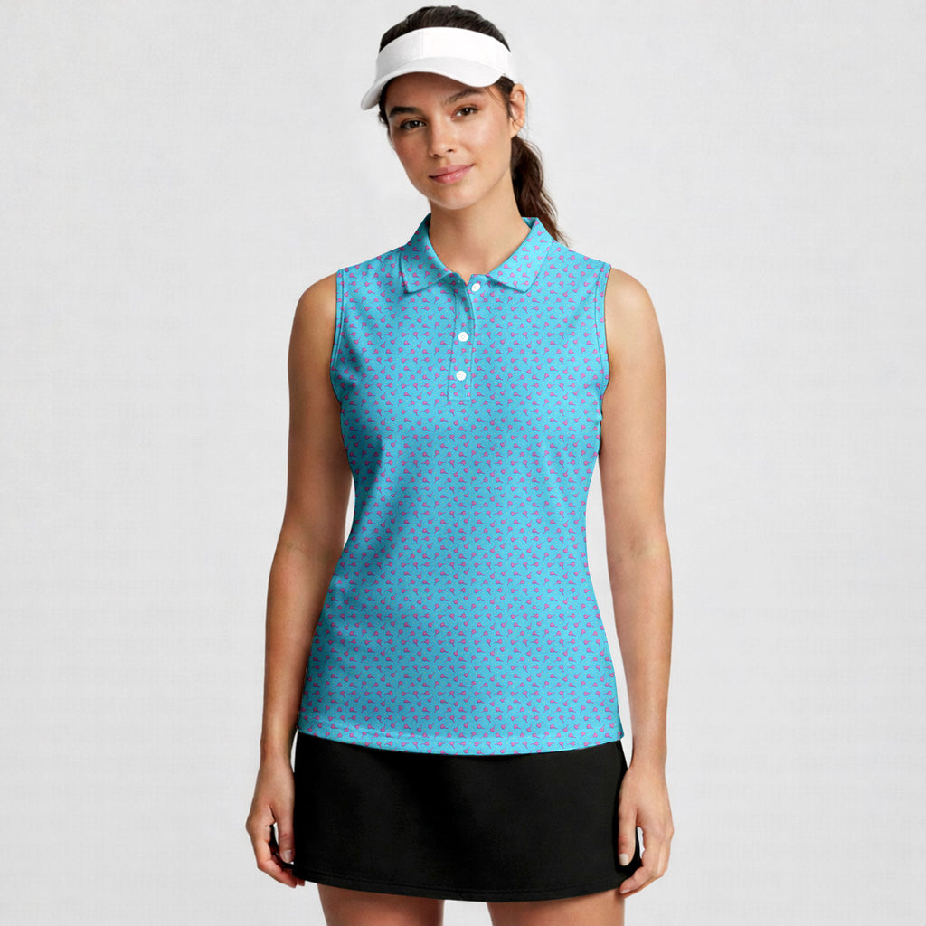 Breezy Swing-Women Sleeveless Polo Shirt-Gerbera Prints