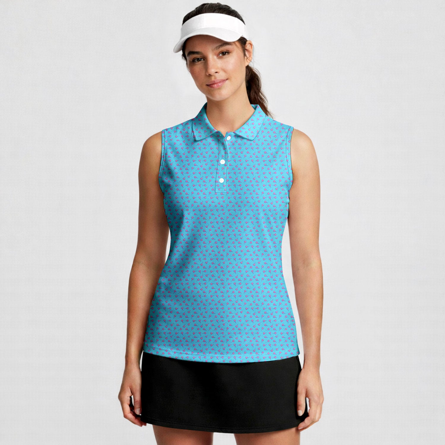 Breezy Swing-Women Sleeveless Polo Shirt-Gerbera Prints