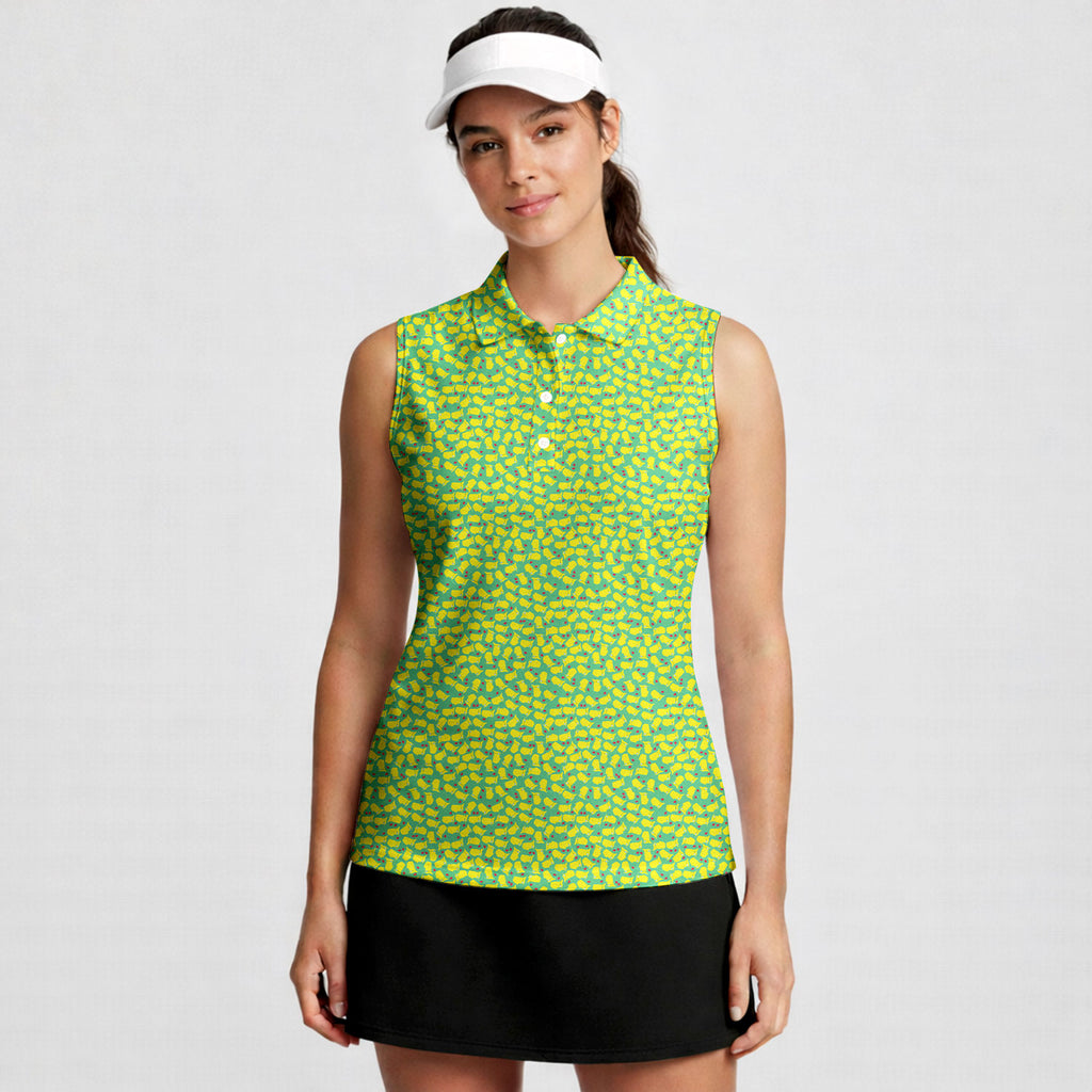 Augusta Tournament Ready-Women Sleeveless Polo Shirt-Gerbera Prints