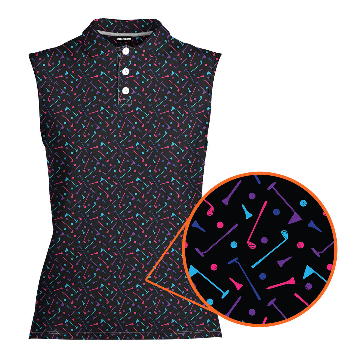 Dings Golf-Women Sleeveless Polo Shirt-Gerbera Prints