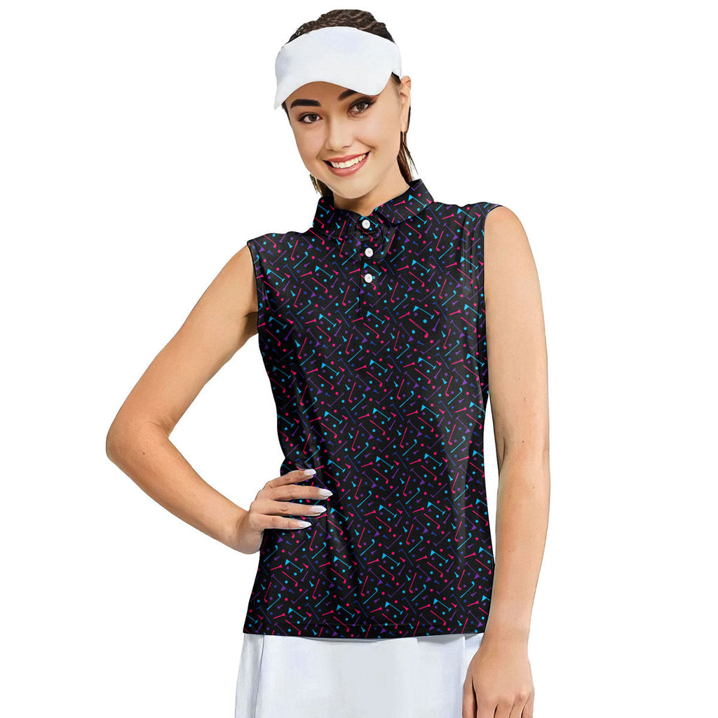 Dings Golf-Women Sleeveless Polo Shirt-Gerbera Prints