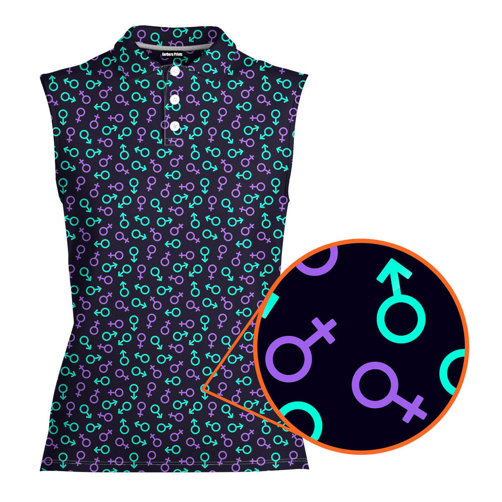 Gender Neon-Women Sleeveless Polo Shirt-Gerbera Prints