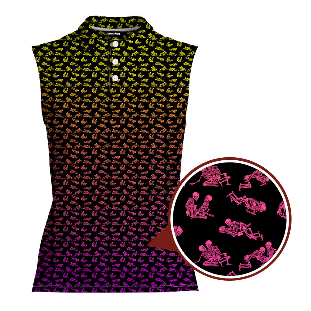 Skeleton Endless Love-Women Sleeveless Polo Shirt-Gerbera Prints