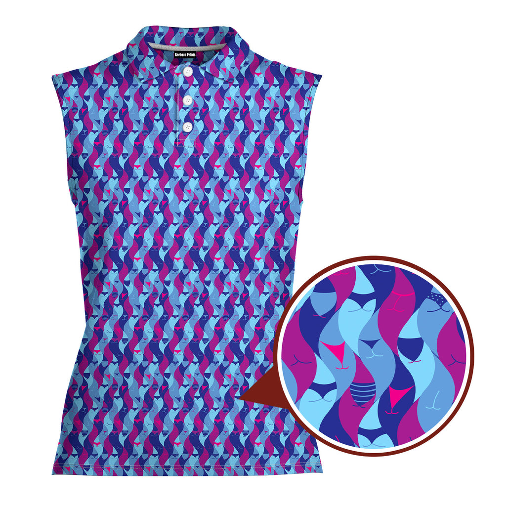 Cheek Peek-Women Sleeveless Polo Shirt-Gerbera Prints