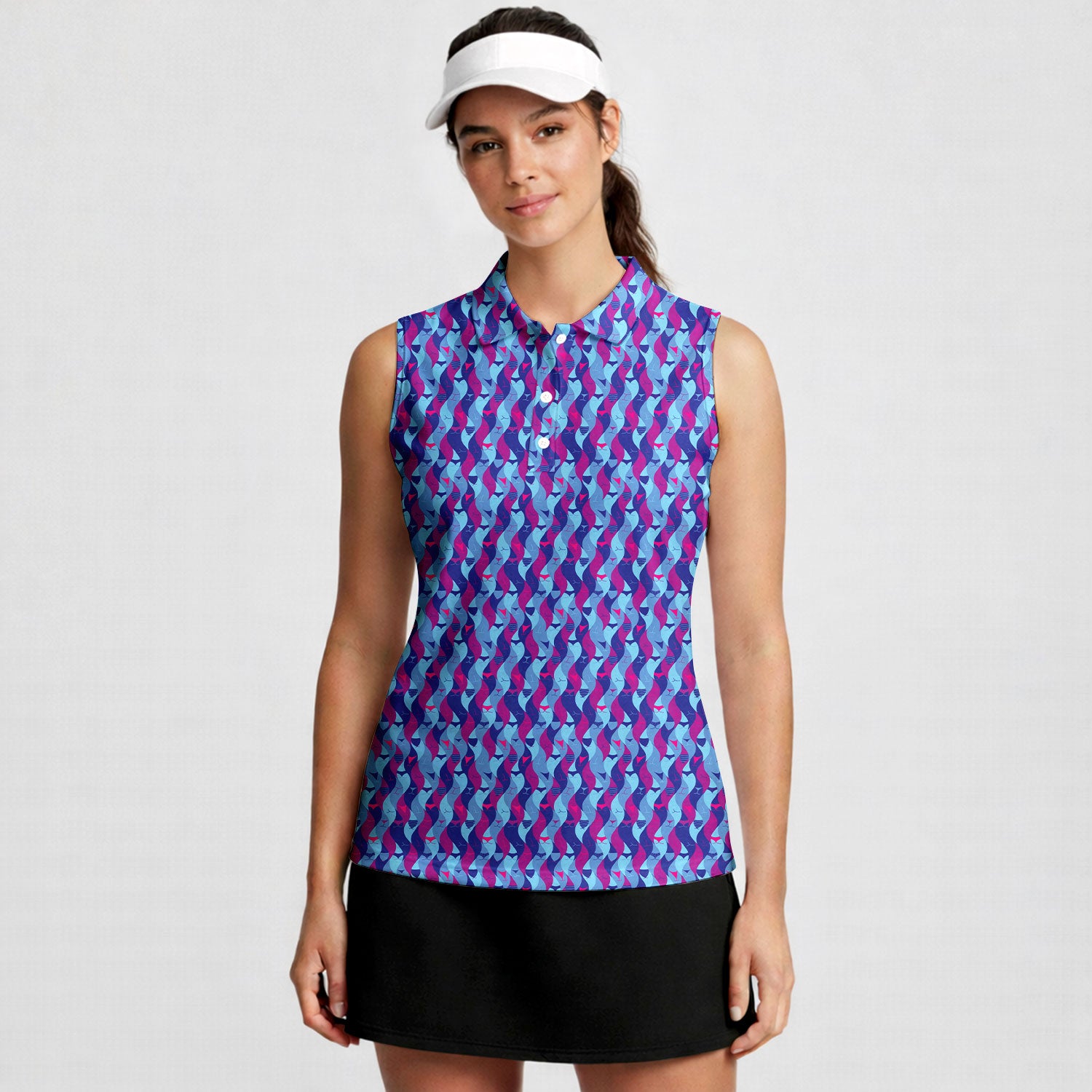 Cheek Peek-Women Sleeveless Polo Shirt-Gerbera Prints