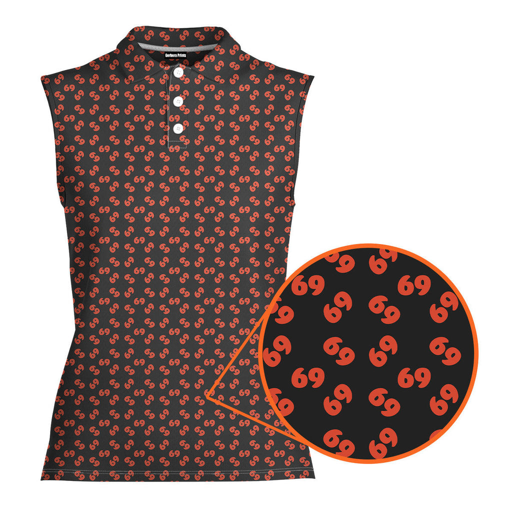 69 Number Black-Women Sleeveless Polo Shirt-Gerbera Prints