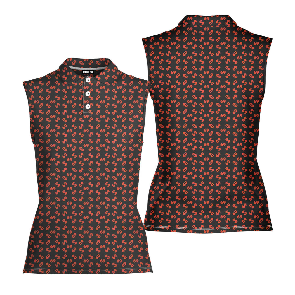 69 Number Black-Women Sleeveless Polo Shirt-Gerbera Prints