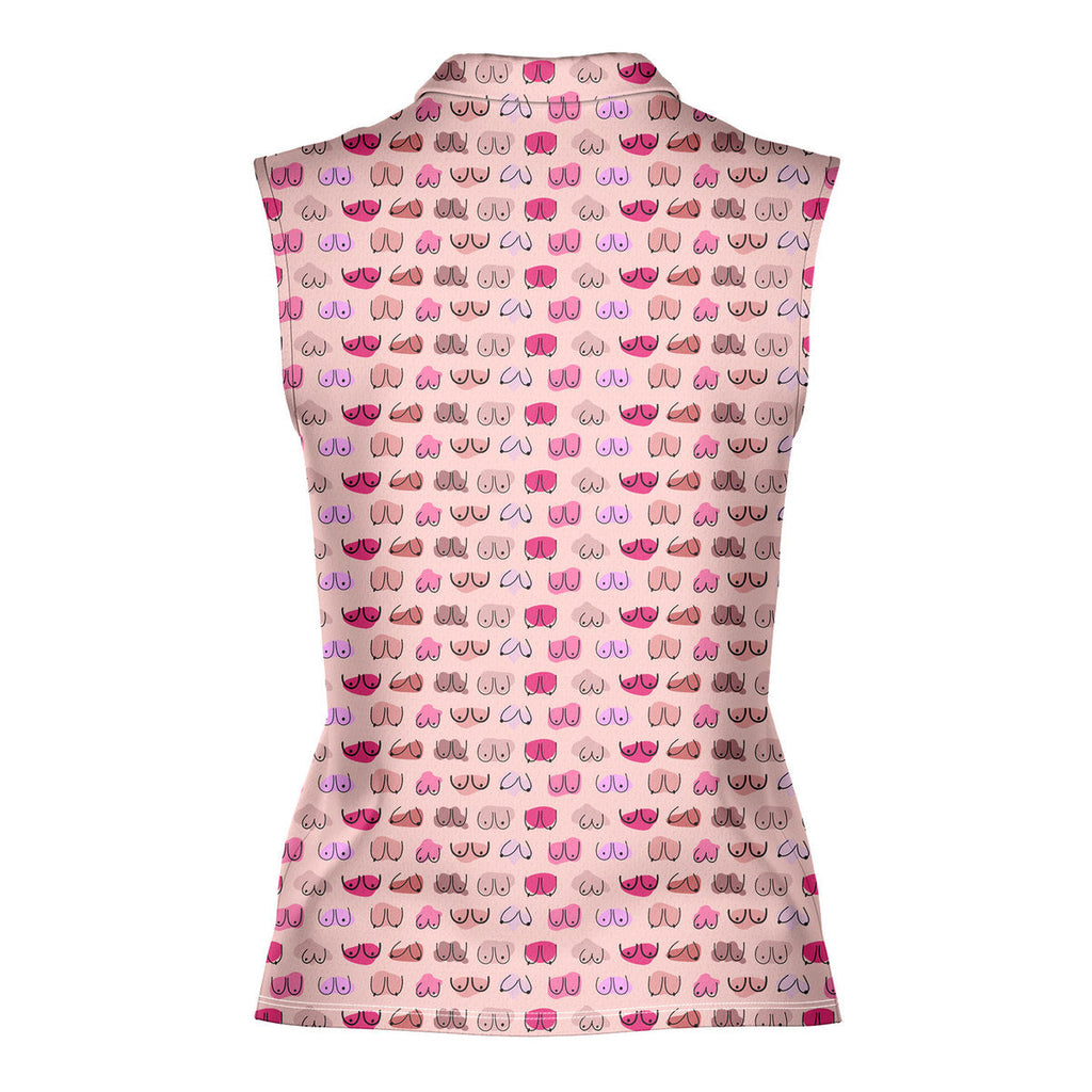 My Eyes Are Up Here But My Bust Look Great Don't They-Women Sleeveless Polo Shirt-Gerbera Prints