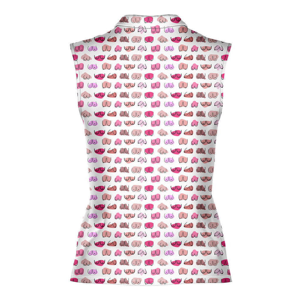 My Eyes Are Up Here But My Bust Look Great Don't They-Women Sleeveless Polo Shirt-Gerbera Prints