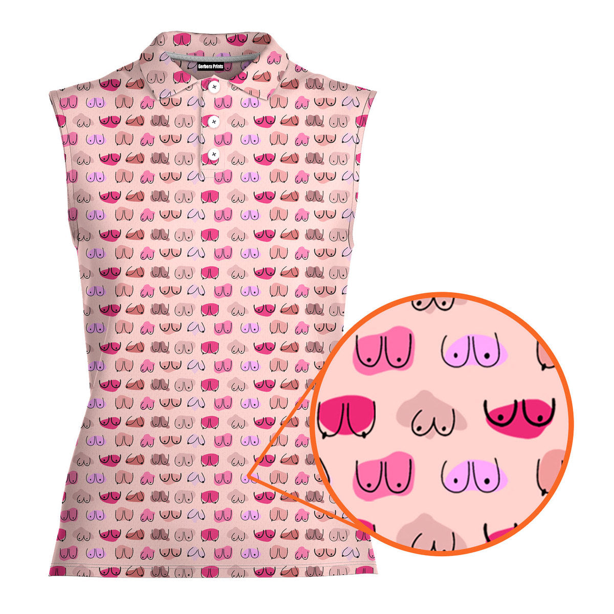 My Eyes Are Up Here But My Bust Look Great Don't They-Women Sleeveless Polo Shirt-Gerbera Prints