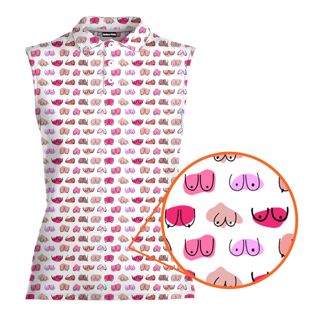 My Eyes Are Up Here But My Bust Look Great Don't They-Women Sleeveless Polo Shirt-Gerbera Prints