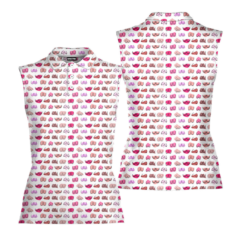 My Eyes Are Up Here But My Bust Look Great Don't They-Women Sleeveless Polo Shirt-Gerbera Prints