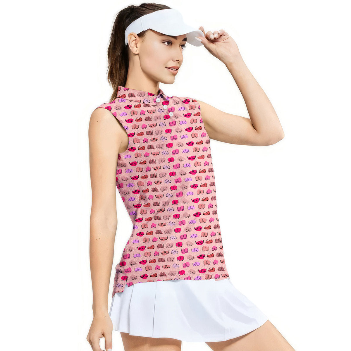 My Eyes Are Up Here But My Bust Look Great Don't They-Women Sleeveless Polo Shirt-Gerbera Prints