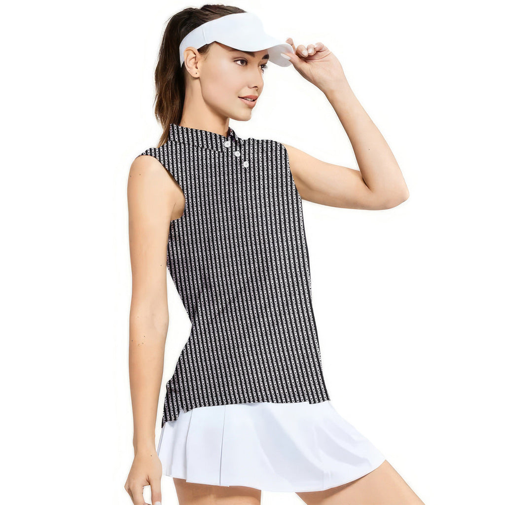 The F#@K Striped-Women Sleeveless Polo Shirt-Gerbera Prints