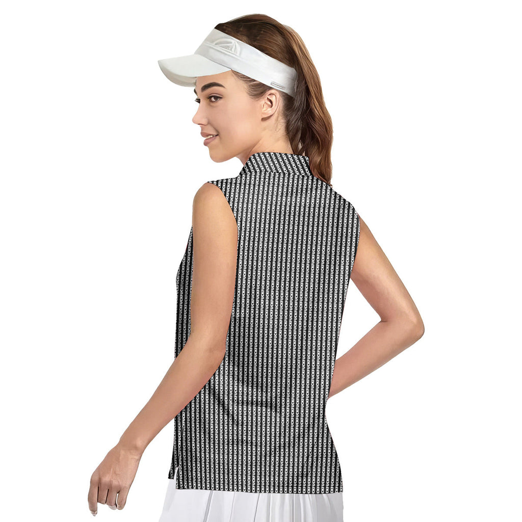 The F#@K Striped-Women Sleeveless Polo Shirt-Gerbera Prints