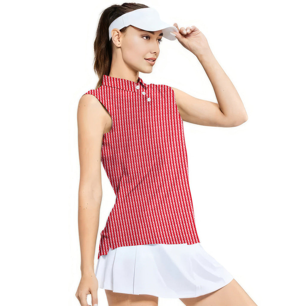 The F#@K Striped-Women Sleeveless Polo Shirt-Gerbera Prints