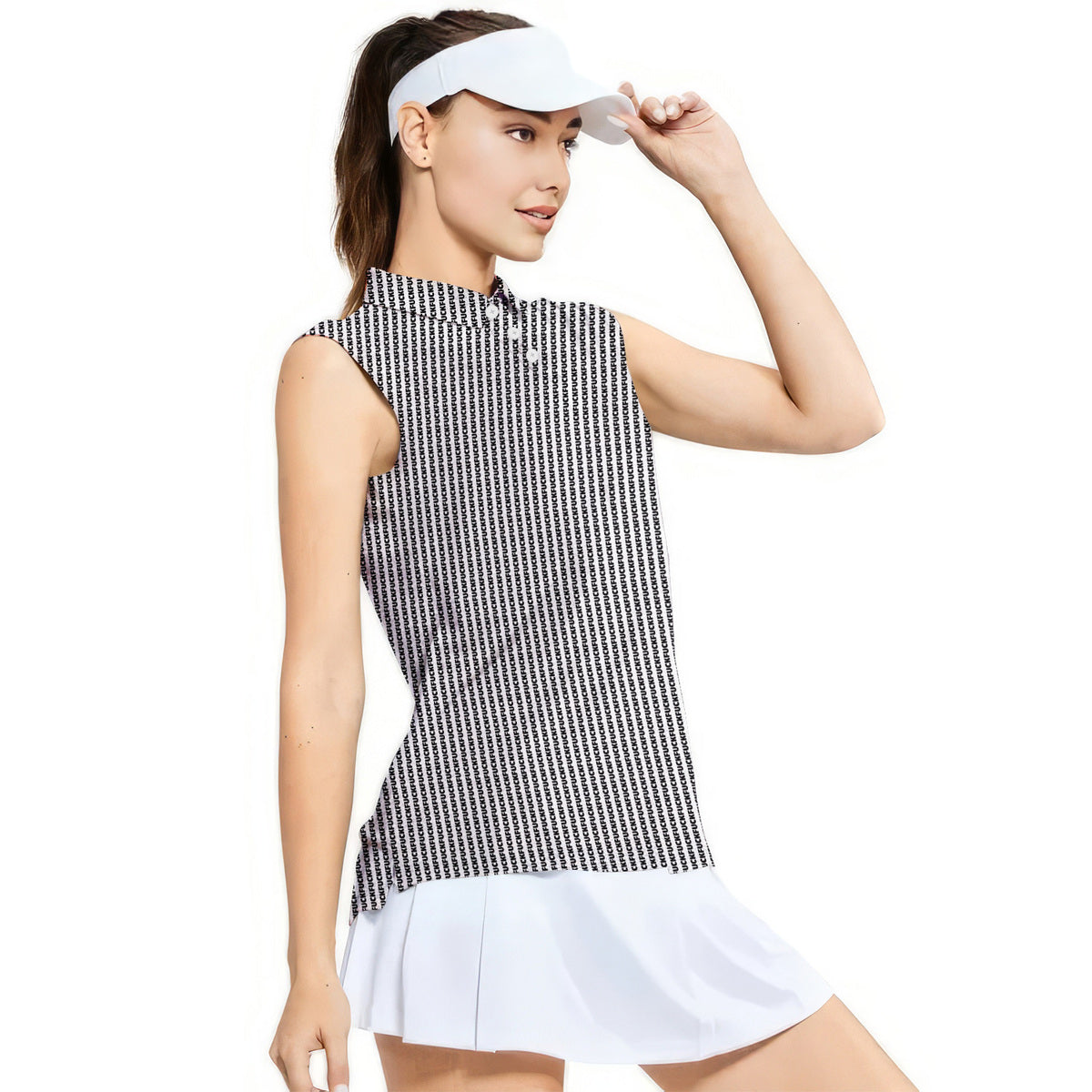 The F#@K Striped-Women Sleeveless Polo Shirt-Gerbera Prints