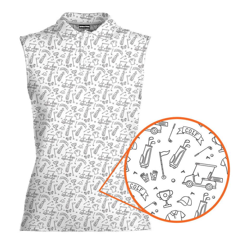 Doodle Golf-Women Sleeveless Polo Shirt-Gerbera Prints