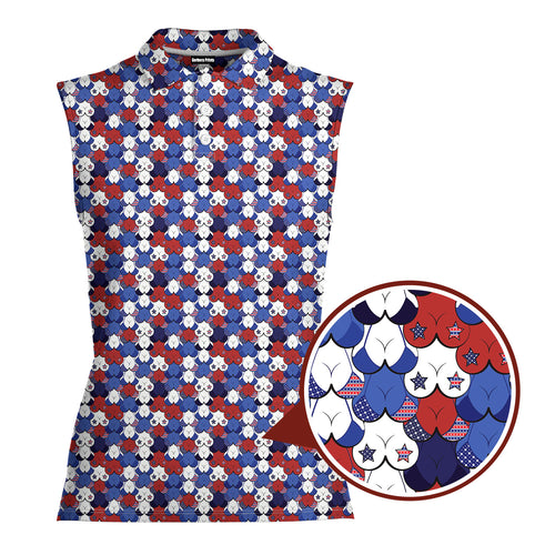 American Tatas-Women Sleeveless Polo Shirt-Gerbera Prints