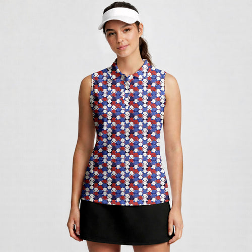American Tatas-Women Sleeveless Polo Shirt-Gerbera Prints