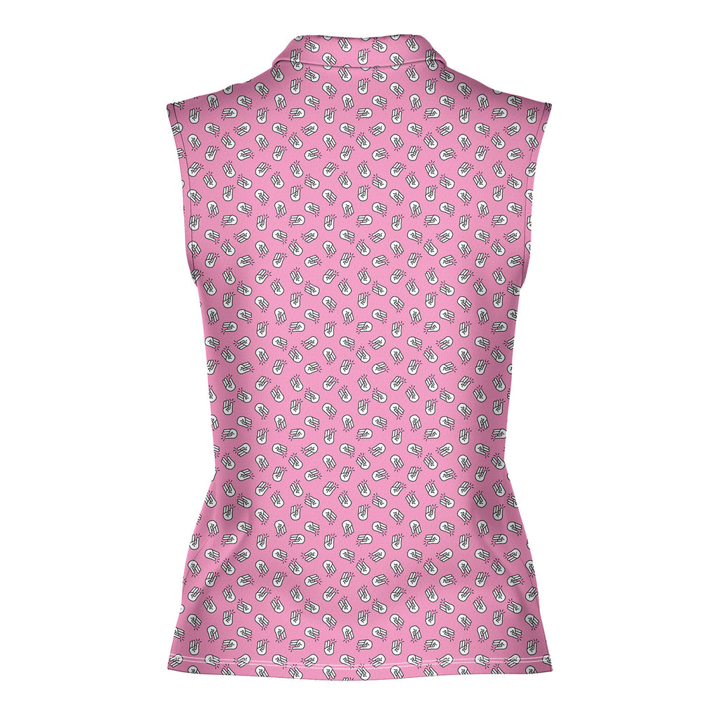 The Shocker Pink-Women Sleeveless Polo Shirt-Gerbera Prints