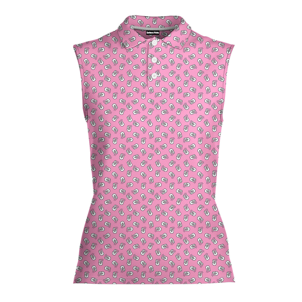 The Shocker Pink-Women Sleeveless Polo Shirt-Gerbera Prints