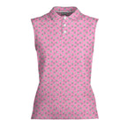 The Shocker Pink-Women Sleeveless Polo Shirt-Gerbera Prints