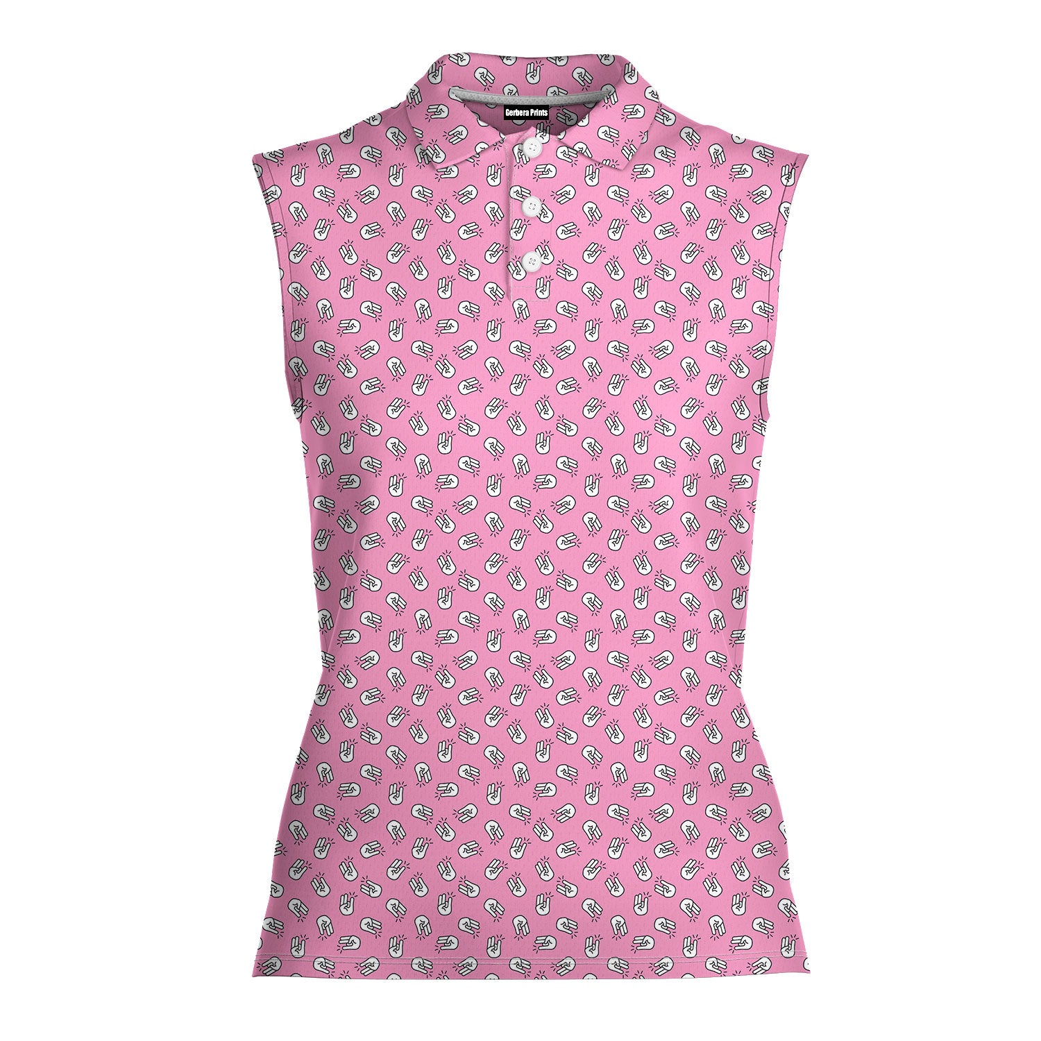 The Shocker Pink-Women Sleeveless Polo Shirt-Gerbera Prints
