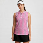 The Shocker Pink-Women Sleeveless Polo Shirt-Gerbera Prints