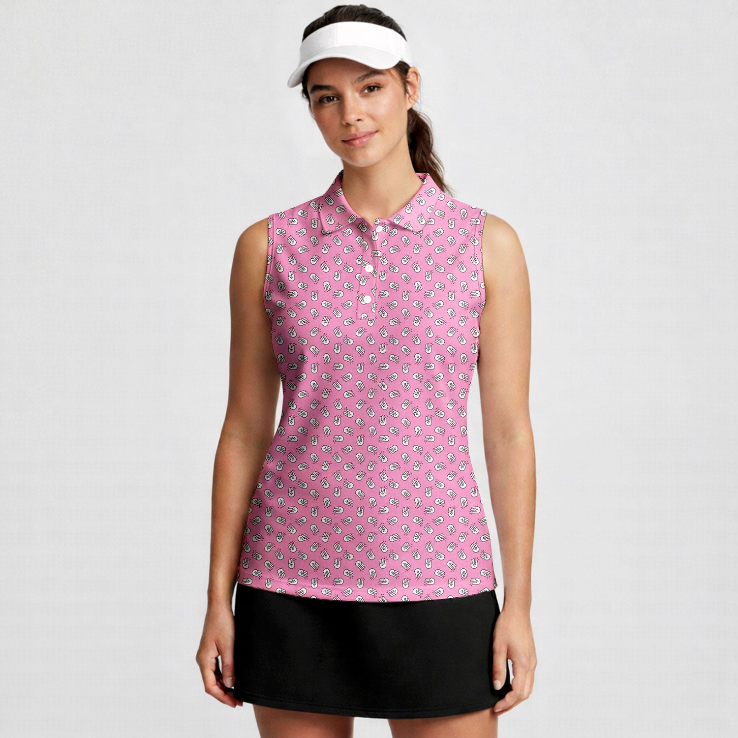 The Shocker Pink-Women Sleeveless Polo Shirt-Gerbera Prints