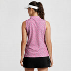 The Shocker Pink-Women Sleeveless Polo Shirt-Gerbera Prints